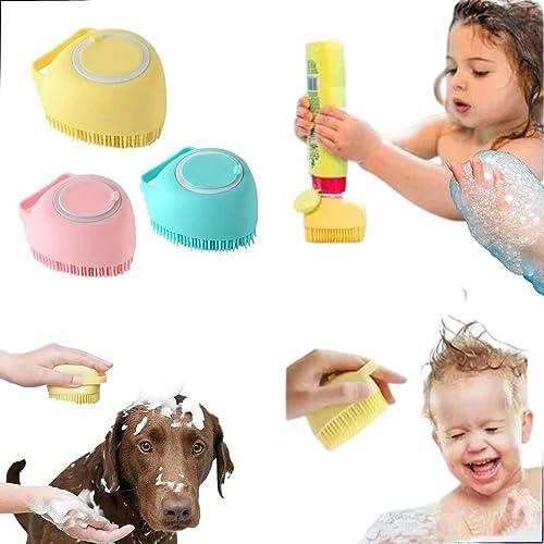         Escova De Banho E Lava Pelo De Pet Silicone Com Dispenser Para Shampoo e Sabonete Banho Cachorro Gato Cores Variadas Alpha Domus       